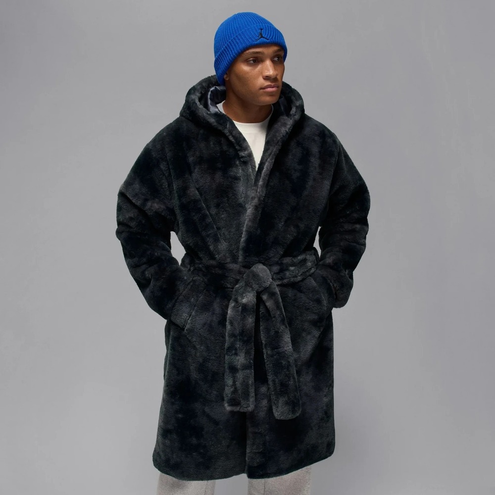 NWT Jordan Brooklyn Faux Fur Robe Thunder Grey Men's Size 2XL HV1044-036